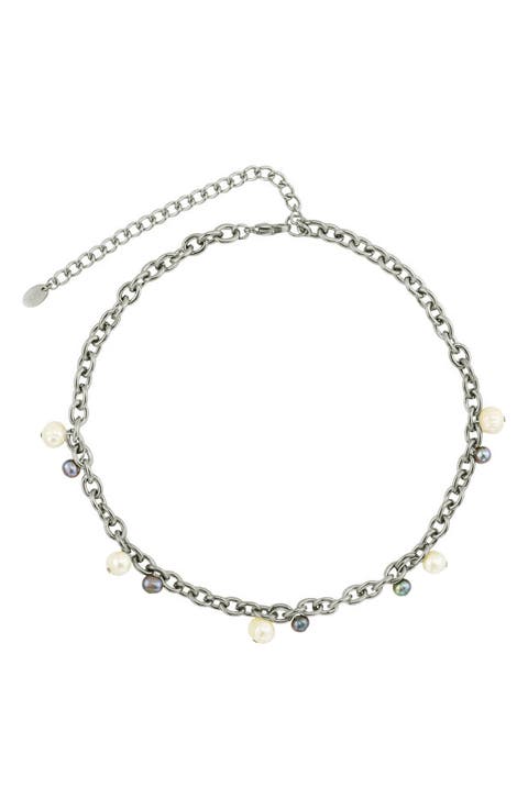 Faux Pearl & Stainless Steel Chain Necklace