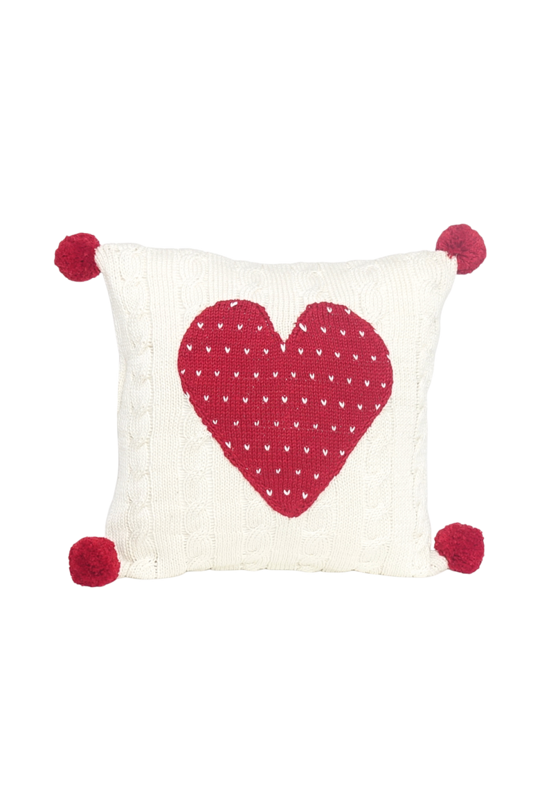 10" Cable-Knit Heart Pillow, Main, color, Red