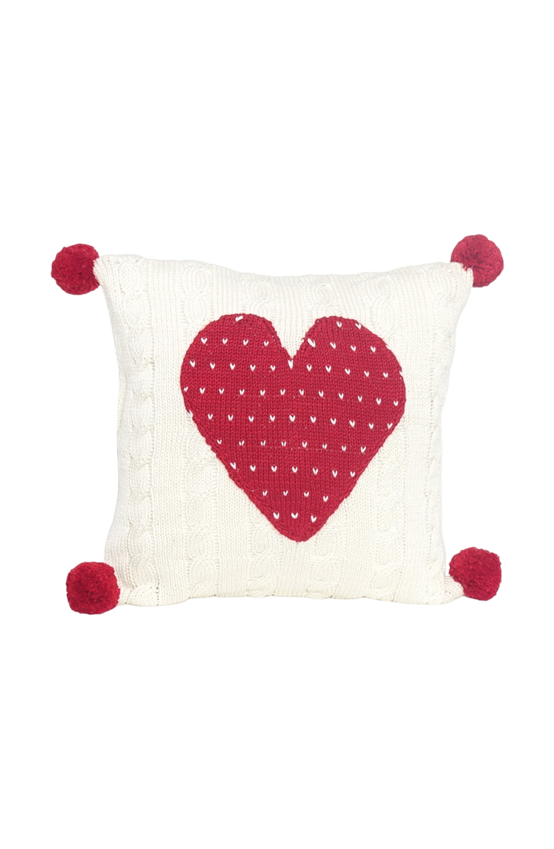Melange Collection 10" Cable-Knit Heart Pillow, Main, color, Red