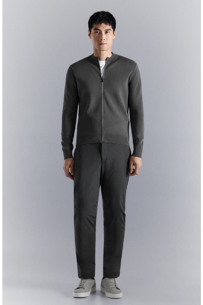 Comfort Stretch Crewneck Zip Cardigan, Alternate, color, DARK GREY