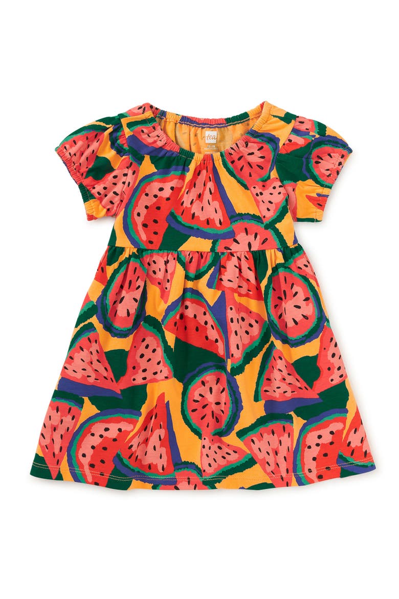 Puff Sleeve Empire Dress, Alternate, color, Wiggly Watermelons