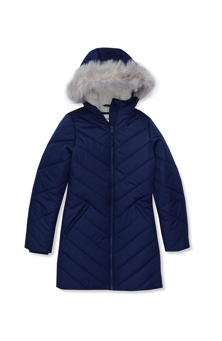 Lands' End Girls Water Resistant Velour Parka, Main, color, Navy