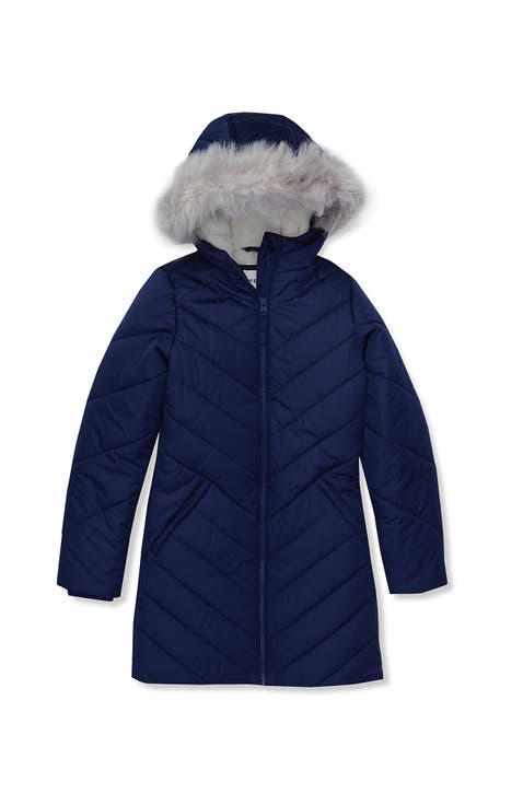 Girls Water Resistant Velour Parka