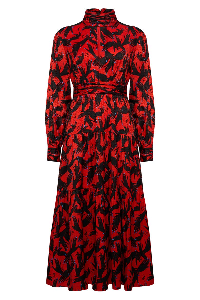 Sai Hand Print Long Sleeve Midi Dress, Alternate, color, STAGE HANDS RED