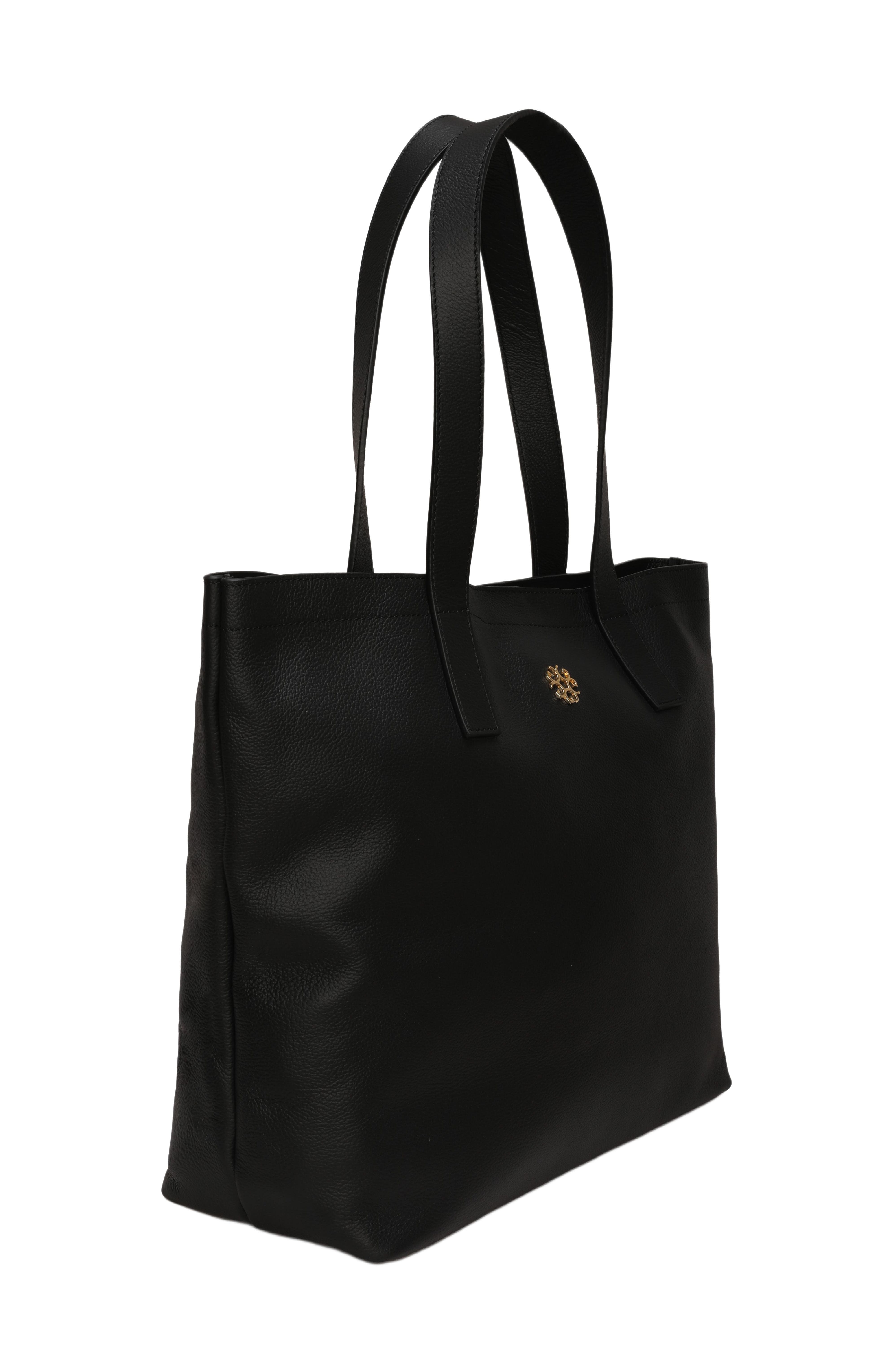 GORSKI Leather Tote Bag with Removable Zipped Pouch, Alternate, color, Black
