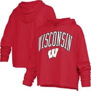 PRESSBOX Women's Pressbox Red Wisconsin Badgers Nelson Arch Over Logo Long Sleeve Hooded Slub T-Shirt