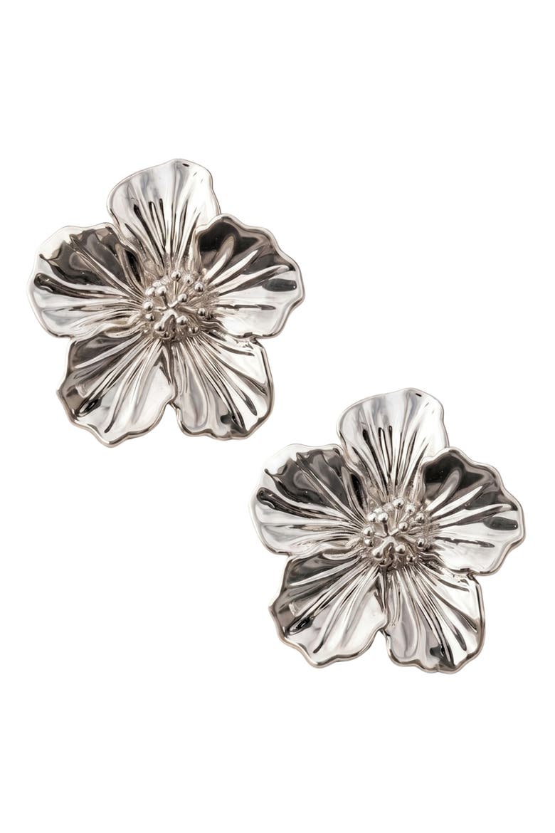 Hibiscus Flower Statement Earrings, Alternate, color, SILVER