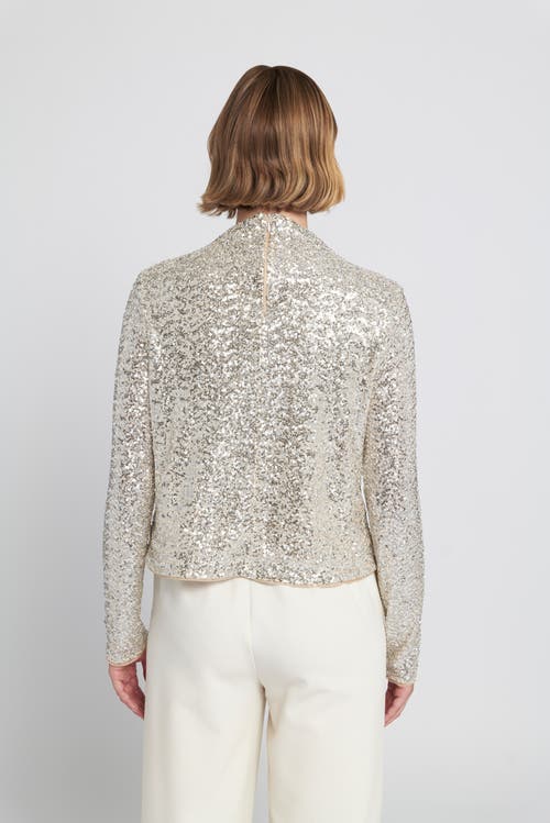 Elle Collection Sequin Knit Mock Neck Top Embellished In Gray