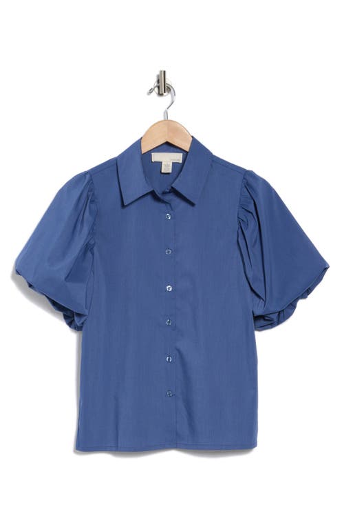 By Design Abigail Puff Sleeve Button-up Top In Bijou Blue