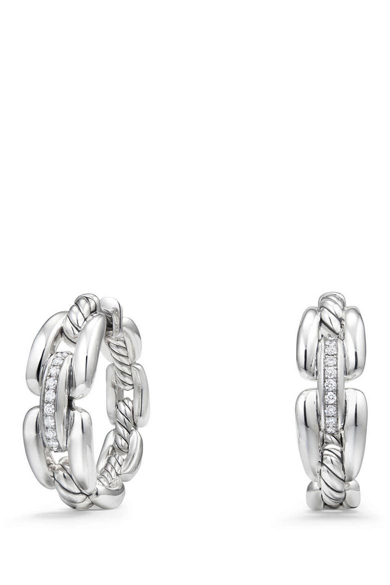 Wellesley Link Hoop Earrings with Diamonds, 23mm, Main, color, SILVER