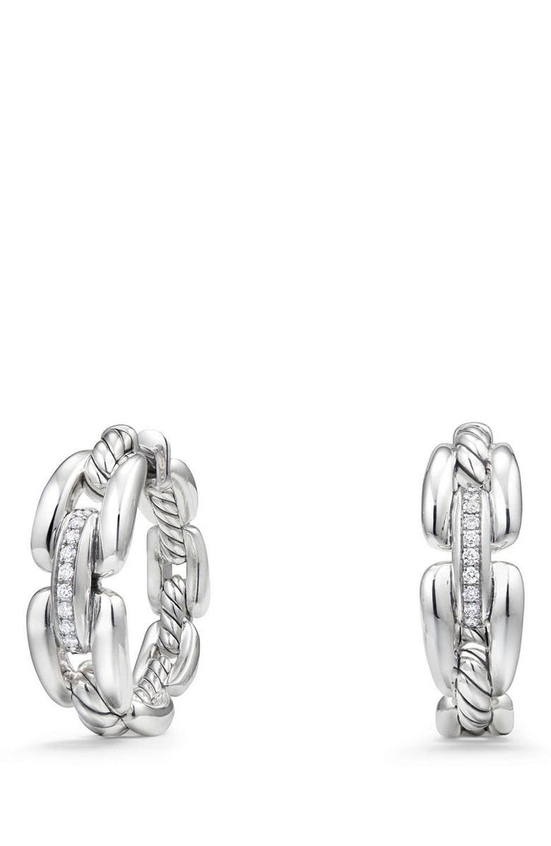 David Yurman Wellesley Link Hoop Earrings with Diamonds, 23mm, Main, color, 