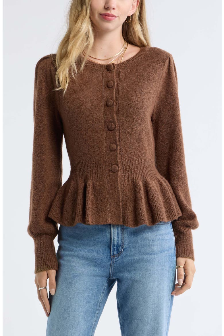 Peplum Cardigan, Main, color, BROWN MUSTANG
