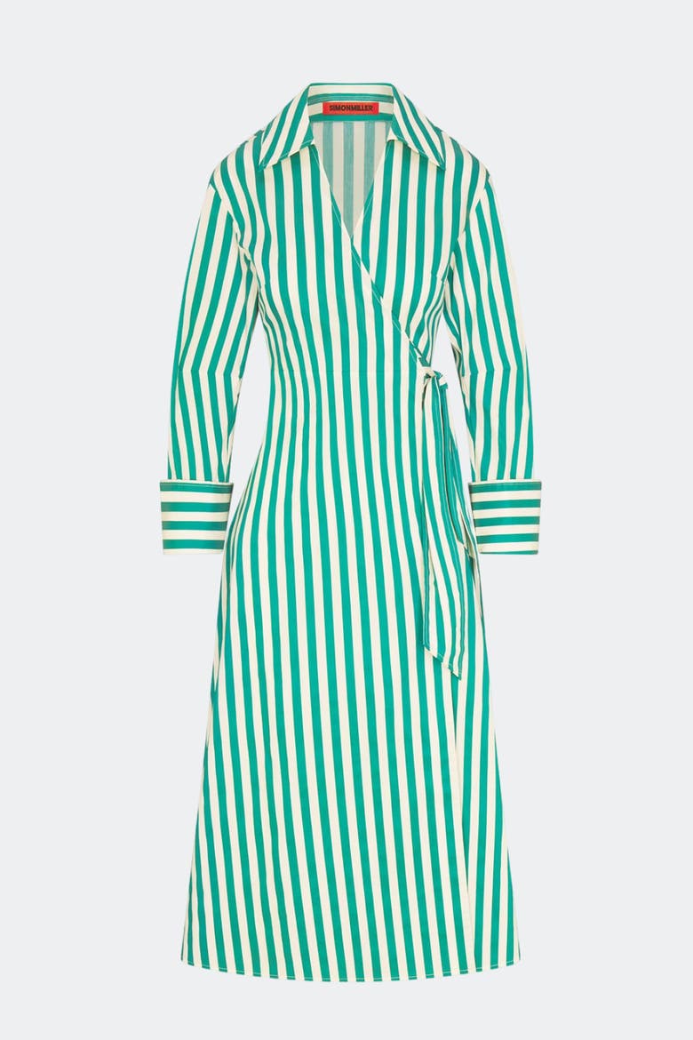 Anya Poplin Wrap Dress, Alternate, color, Teal/Cream Stripe