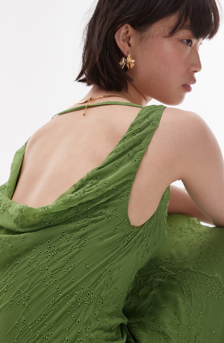 Topshop Eyelet Embroidery Cowl Neck Sleeveless Dress, Alternate, color,