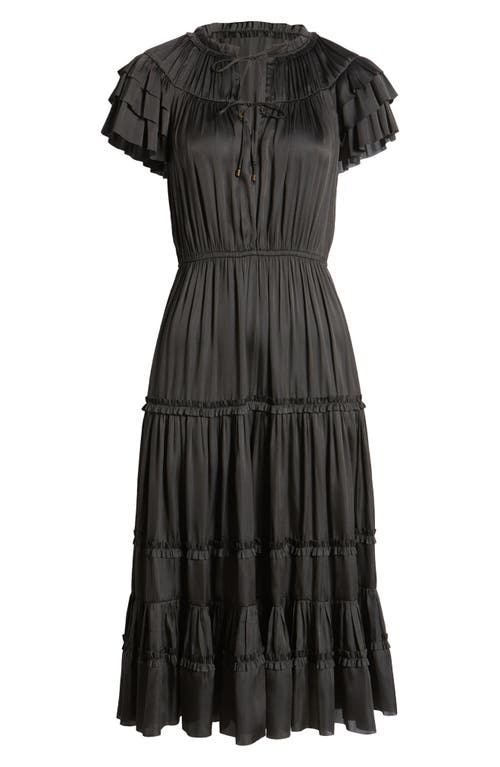 SAM EDELMAN SAM EDELMAN TIERED RUFFLE SATIN DRESS