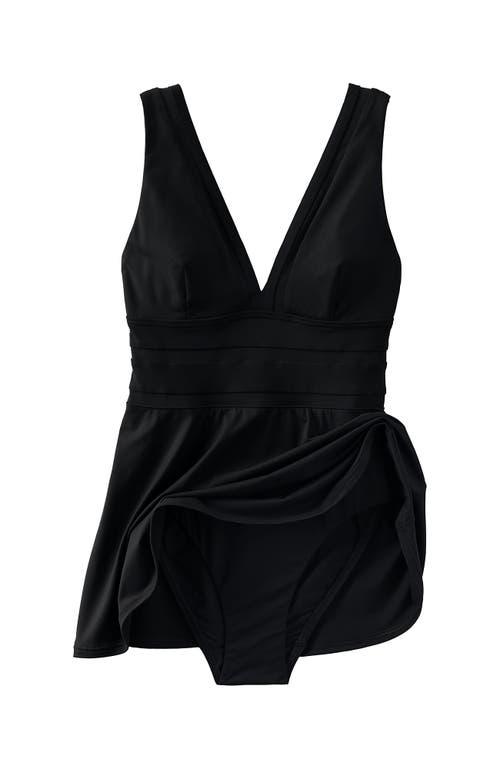 Lands' End Mesh V-neck Mini Swim Dress Swimsuit In Black