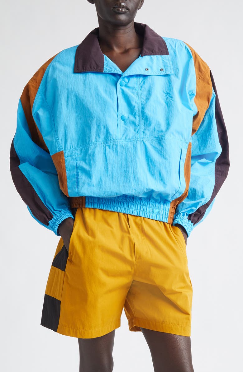 Saint Laurent Cassandre Colorblock Pullover Nylon Windbreaker, Main, color, 