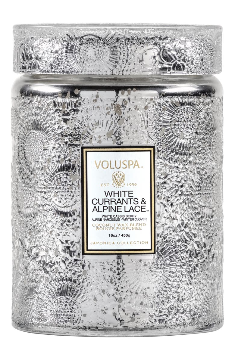Voluspa Japonica White Currants & Alpine Lace Large Glass Jar Candle, Main, color, 