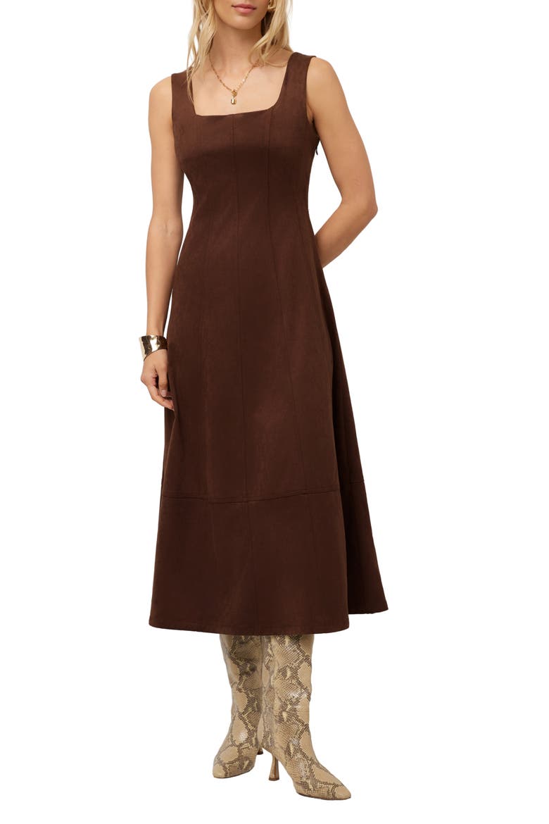 Madalyn Faux Suede Midi Dress, Main, color, WOOD