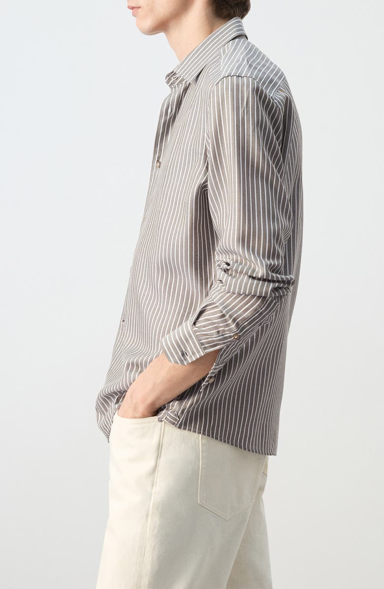 MANGO Stripe Button-Up Shirt, Alternate, color, Khaki Grey