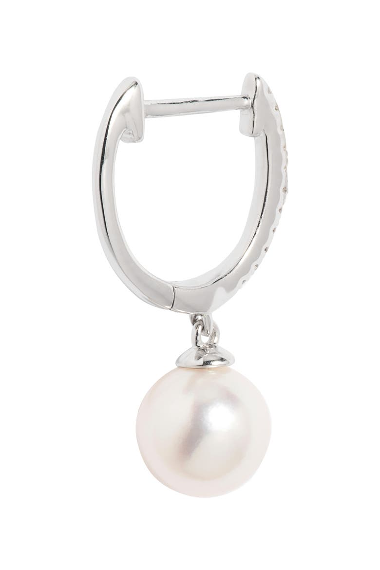 Diamond & Akoya Pearl Hoop Earrings, Alternate, color, WHITE- 14K WHITE GOLD