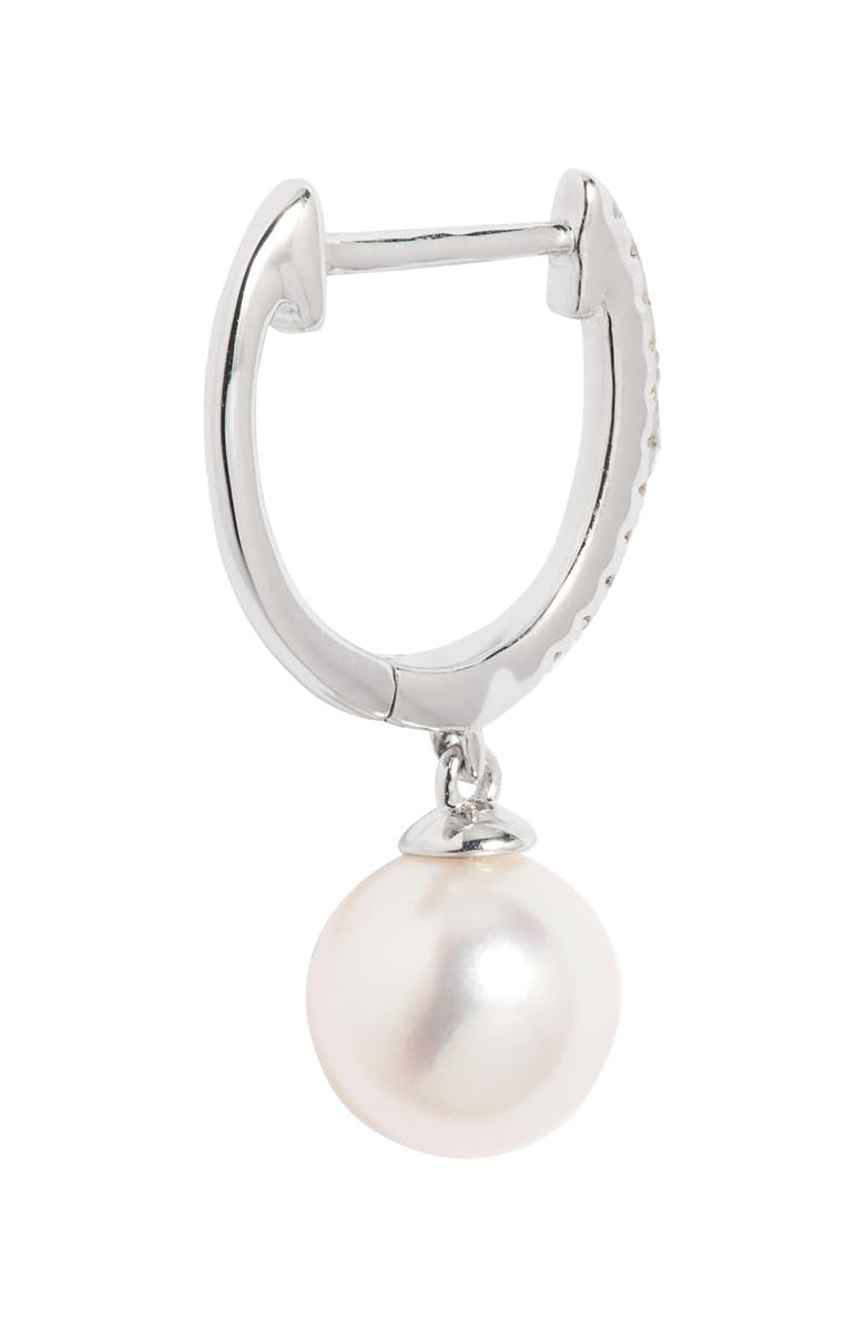 Nordstrom Diamond & Akoya Pearl Hoop Earrings, Alternate, color, White- 14K White Gold