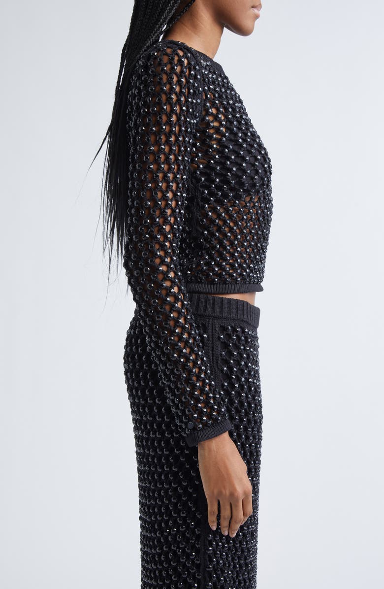 Diotima Enid Crystal Bead Embellished Fishnet Sweater, Alternate, color, Black