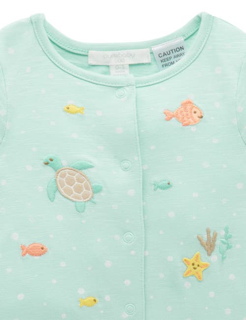 Purebaby Under The Sea Short Button Up Romper In Green