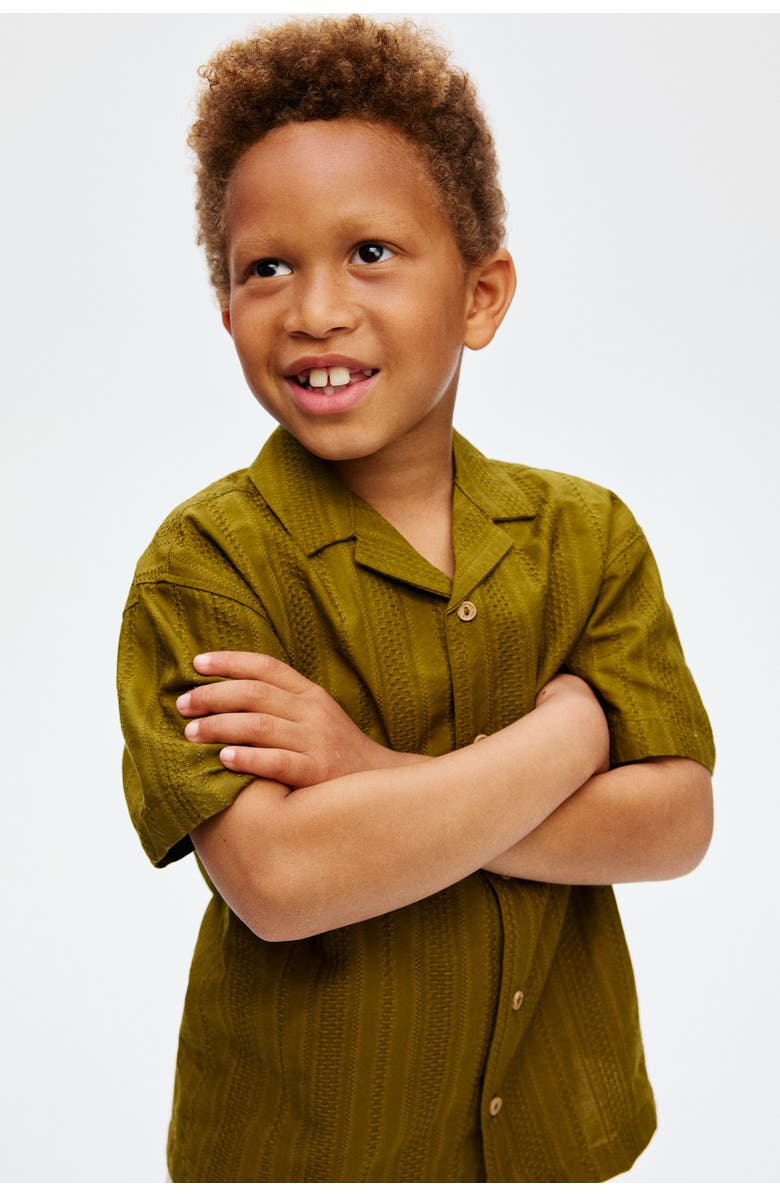 H&M Textured Cotton Resort Shirt, Alternate, color, Dark Green