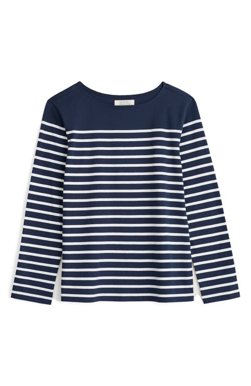 Seasalt Cornwall Sailor Stripe Long Sleeve Organic Cotton T-shirt In Falmouth Breton Maritime Chalk