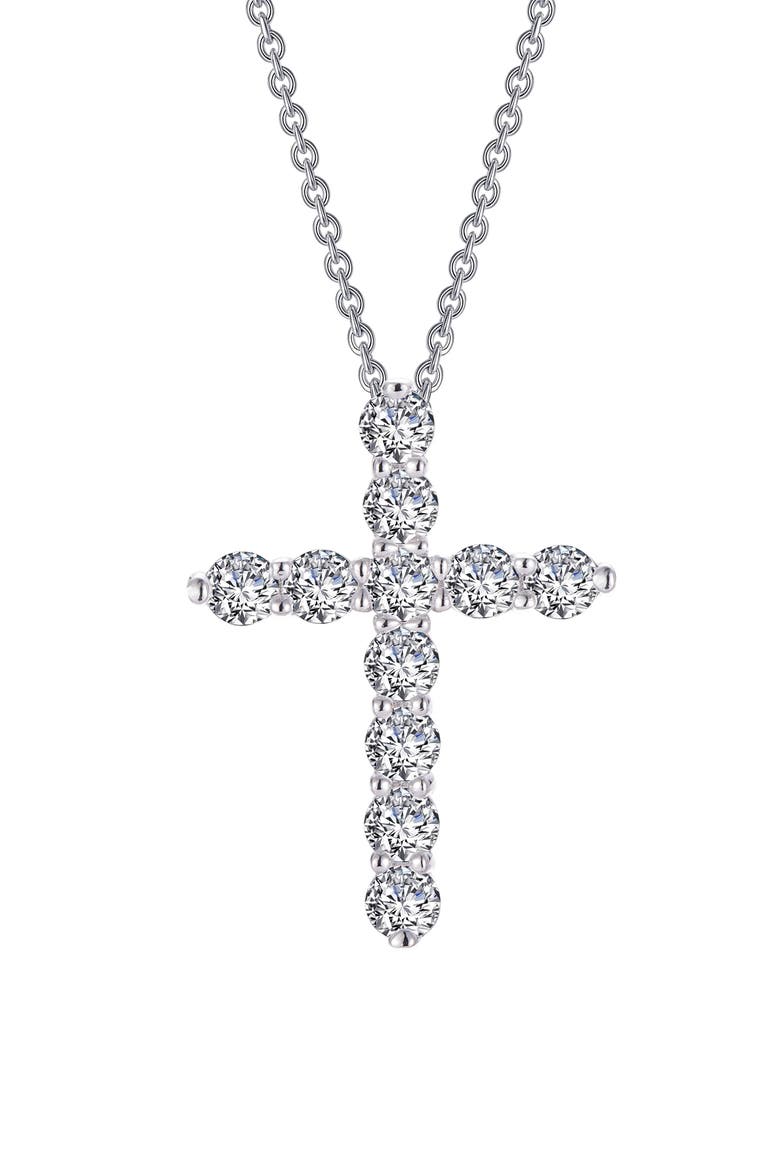 Simulated Diamond Cross Pendant Necklace, Main, color, SILVER/ CLEAR