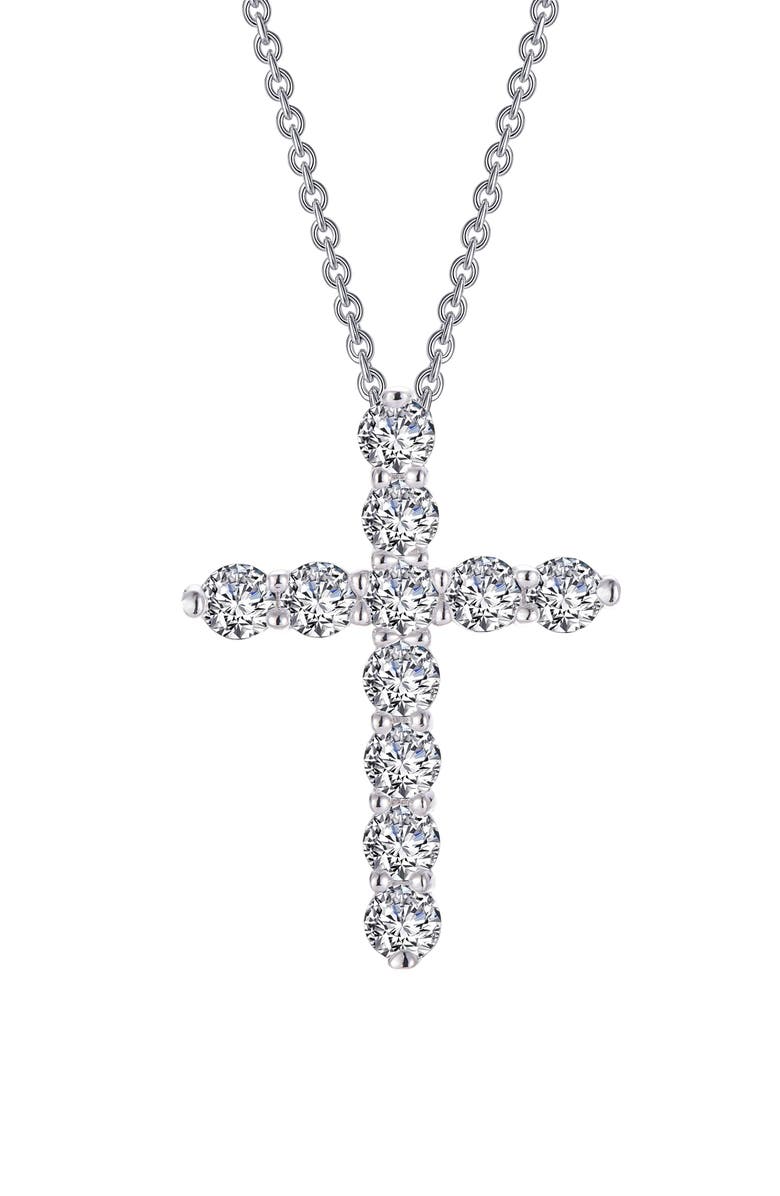 Lafonn Simulated Diamond Cross Pendant Necklace, Main, color, 