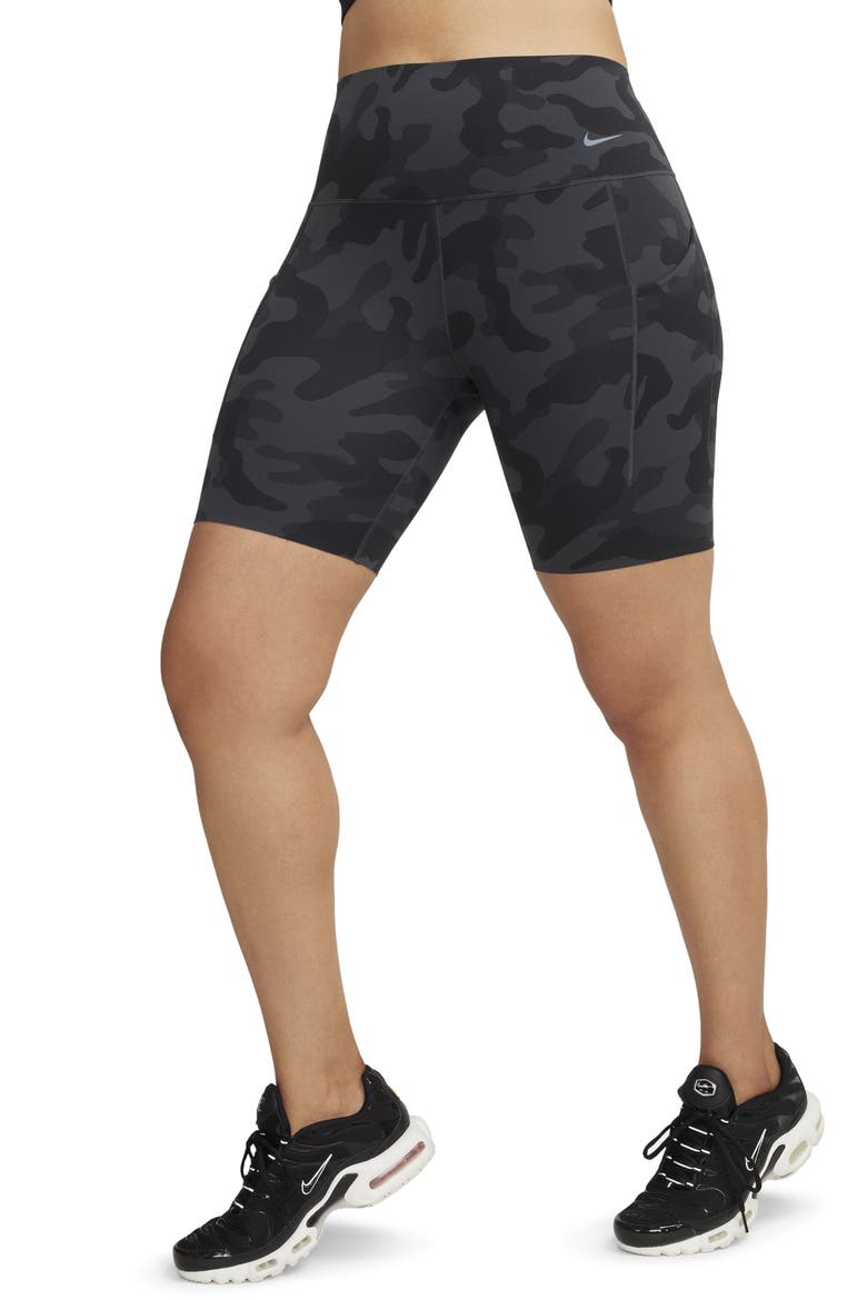 Universa Dri-FIT High Rise Training Shorts, Main, color, OFF NOIR/ BLACK