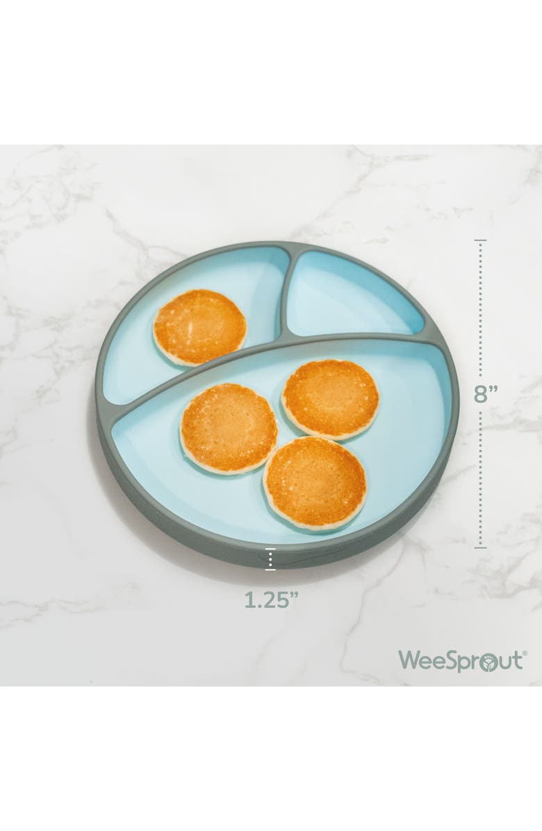 WeeSprout Silicone Suction Plate, Baby Plate with Suction Cup, Divided Dish for Kids, Toddlers, Alternate, color, Matte Green/Sky
