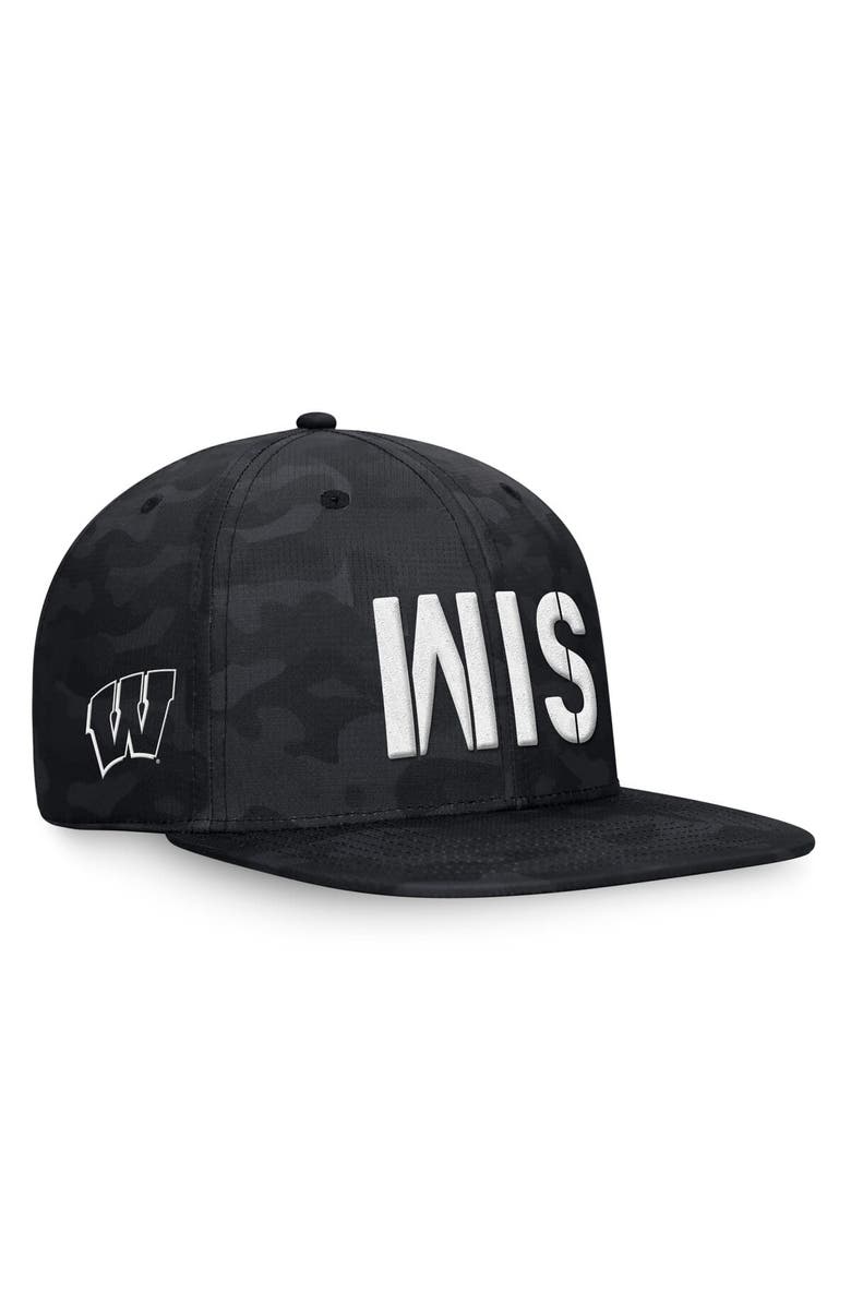 TOP OF THE WORLD Men's Top of the World Black Wisconsin Badgers OHT Military Appreciation Troop Snapback Hat, Alternate, color,
