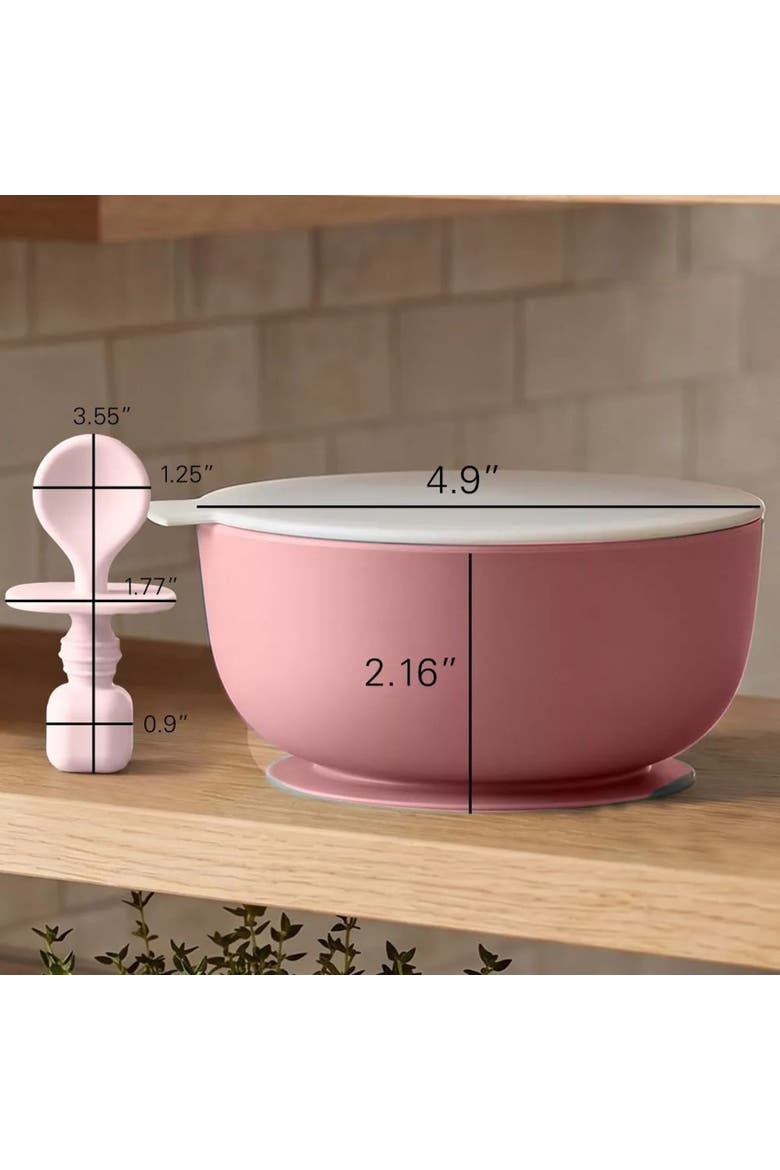 Silicone Suction Bowl Set with Lids, Soft Led Weaning Feeding Spoons, Fruit Feeders, Freezer & Dishwasher Safe, Alternate, color, Pink
