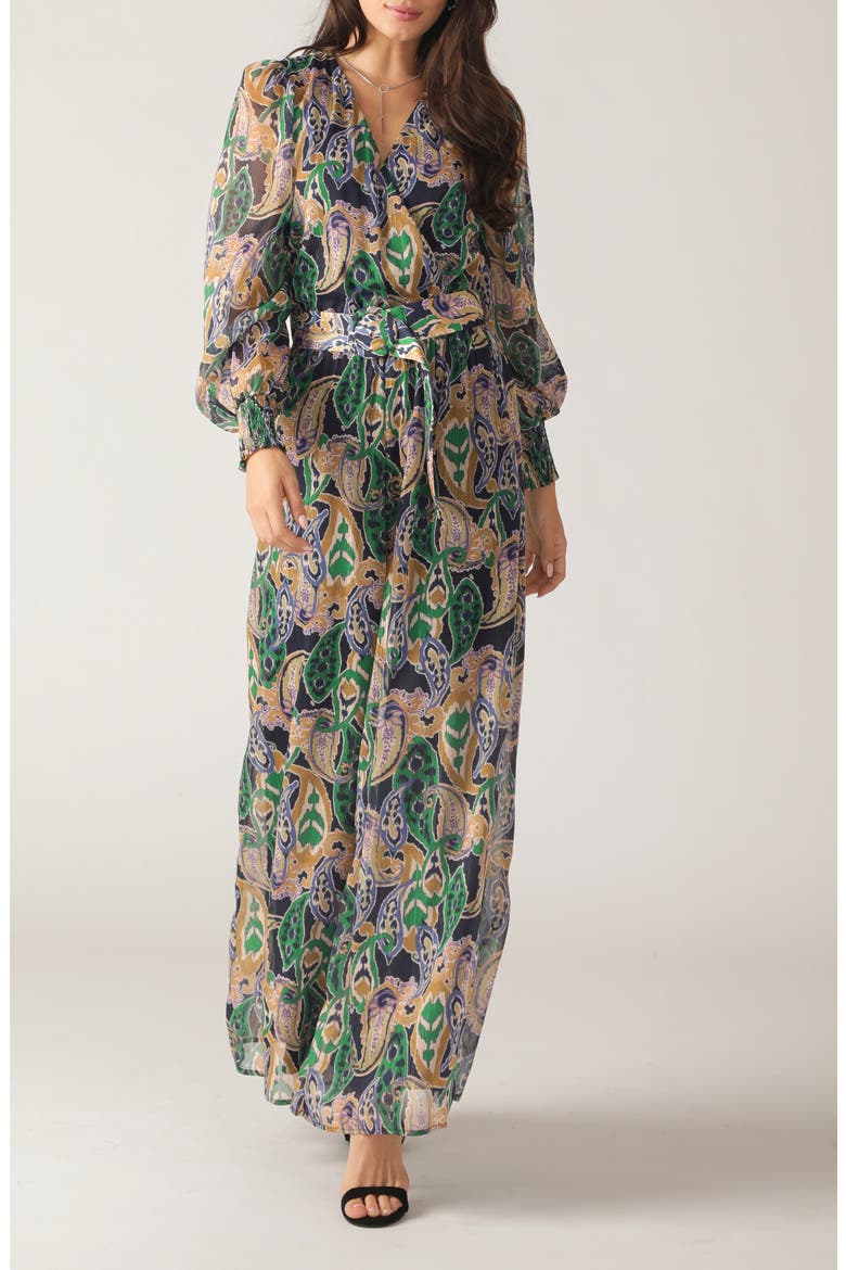 Print Long Sleeve Jumpsuit, Alternate, color, NAVY TEAL