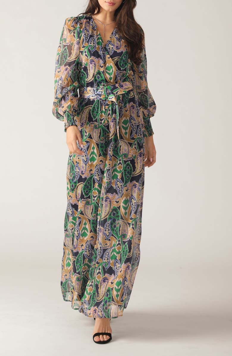 FLYING TOMATO Print Long Sleeve Jumpsuit, Alternate, color, Navy Teal