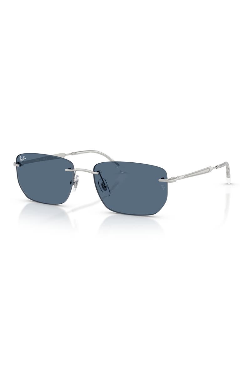 56mm Rimless Rectangular Sunglasses, Alternate, color, SILVER / DARK BLUE