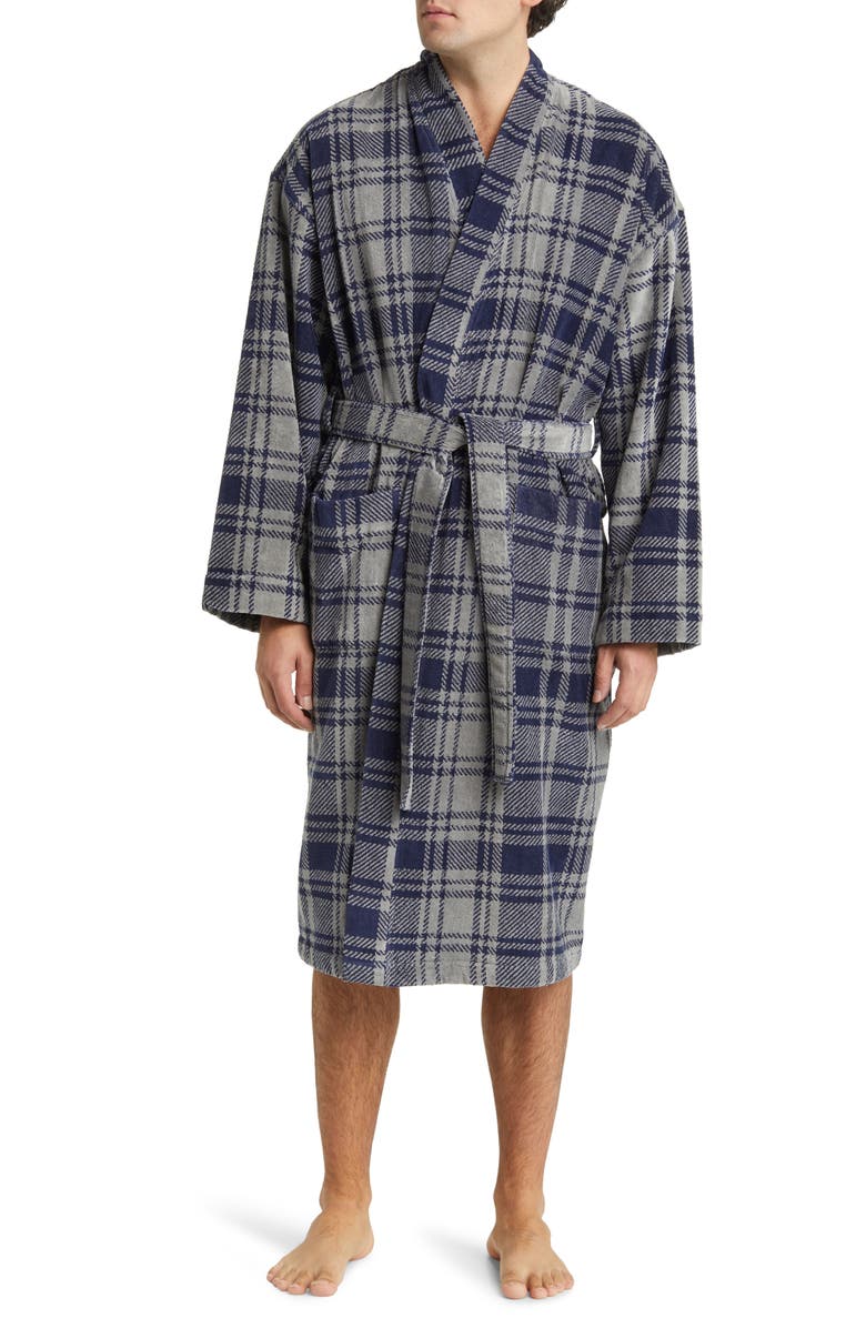 Majestic International Tidings Cotton Robe, Main, color, Navy/ Grey
