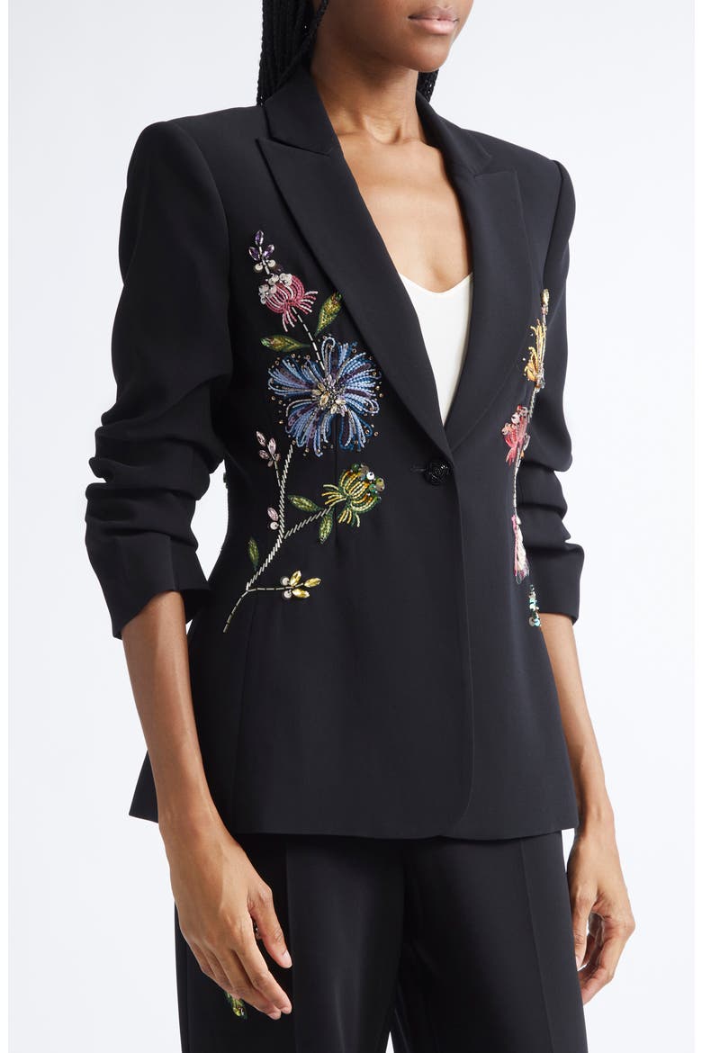 Sequin Floral Scrunched Sleeve Blazer, Alternate, color, BLACK/MULTI