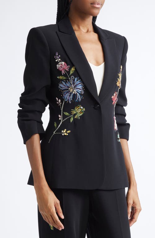 Cinq À Sept Sequin Floral Scrunched Sleeve Blazer In Black