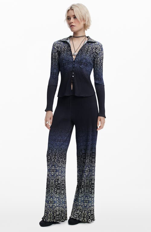 Desigual Ombré Cell Print Rib Button-up Shirt In Navy Blue