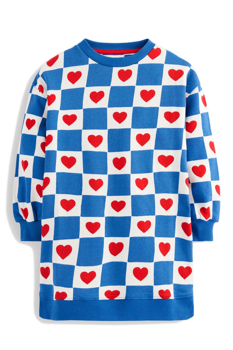 Kids' Cotton Sweatshirt Dress, Main, color, BLUE HEART STAMP