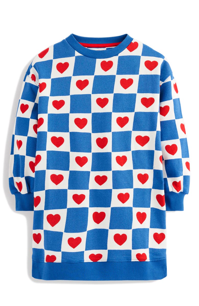 Mini Boden Kids' Cotton Sweatshirt Dress, Main, color, Blue Heart Stamp