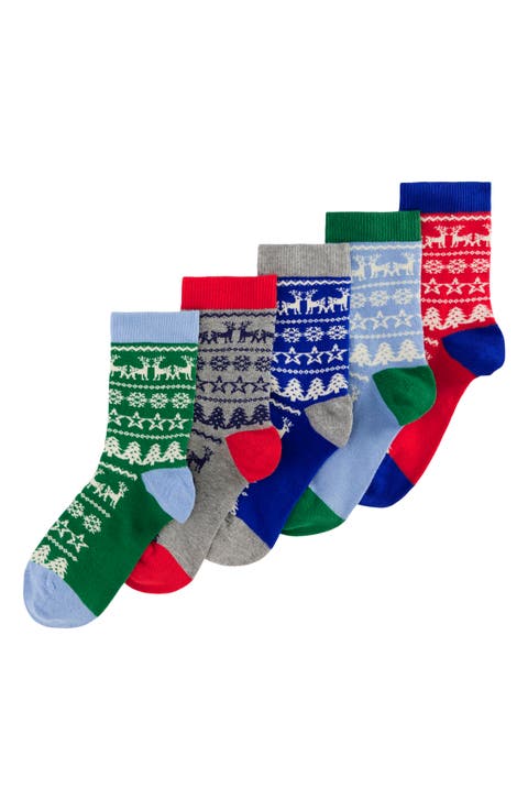 Kids' 5-Pack Fair Isle Socks