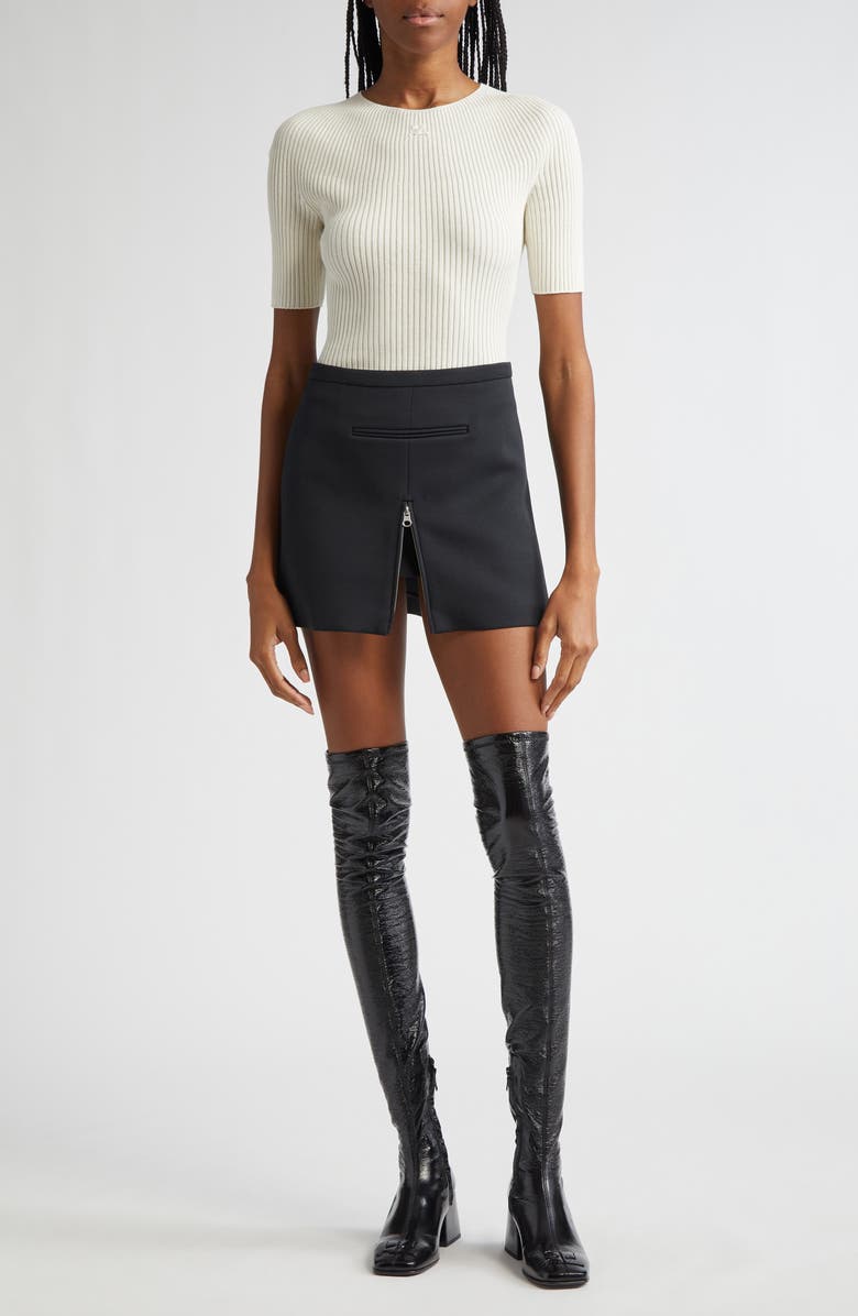 Courrèges Logo Patch Cotton & Merino Wool Rib Sweater, Alternate, color, 