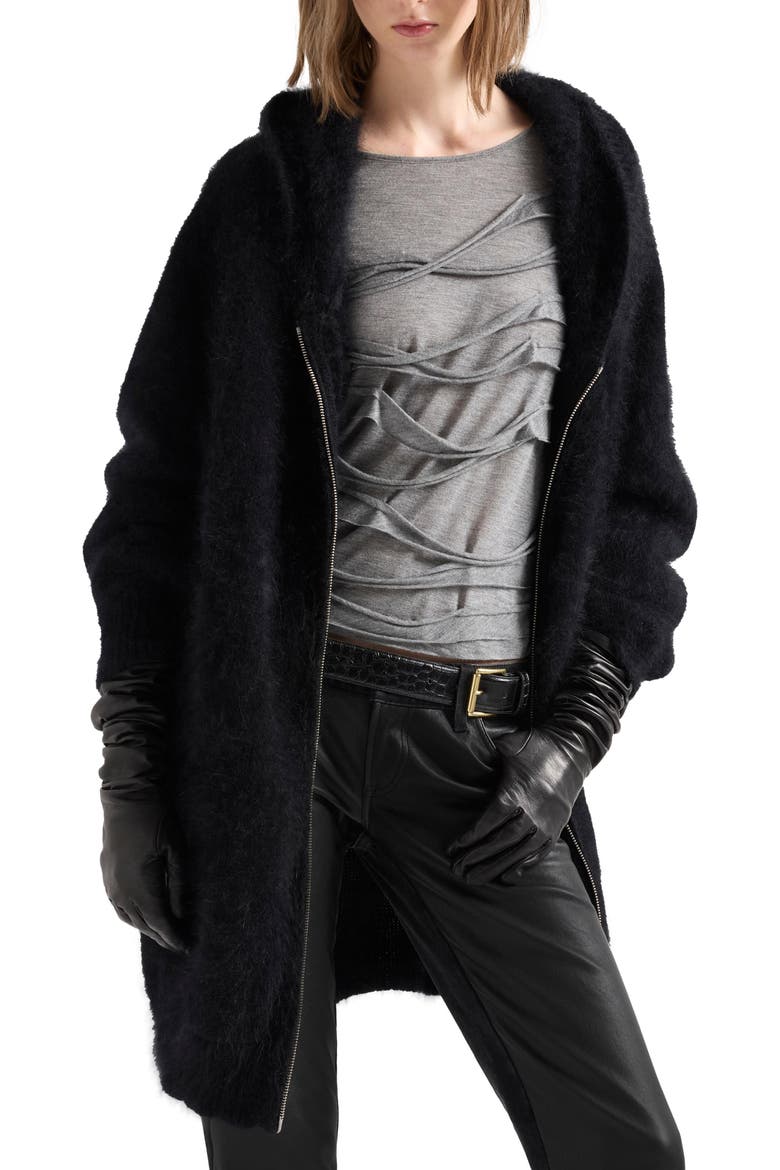 Fuzzy Zip Hoodie, Alternate, color, ANGORA SABLE