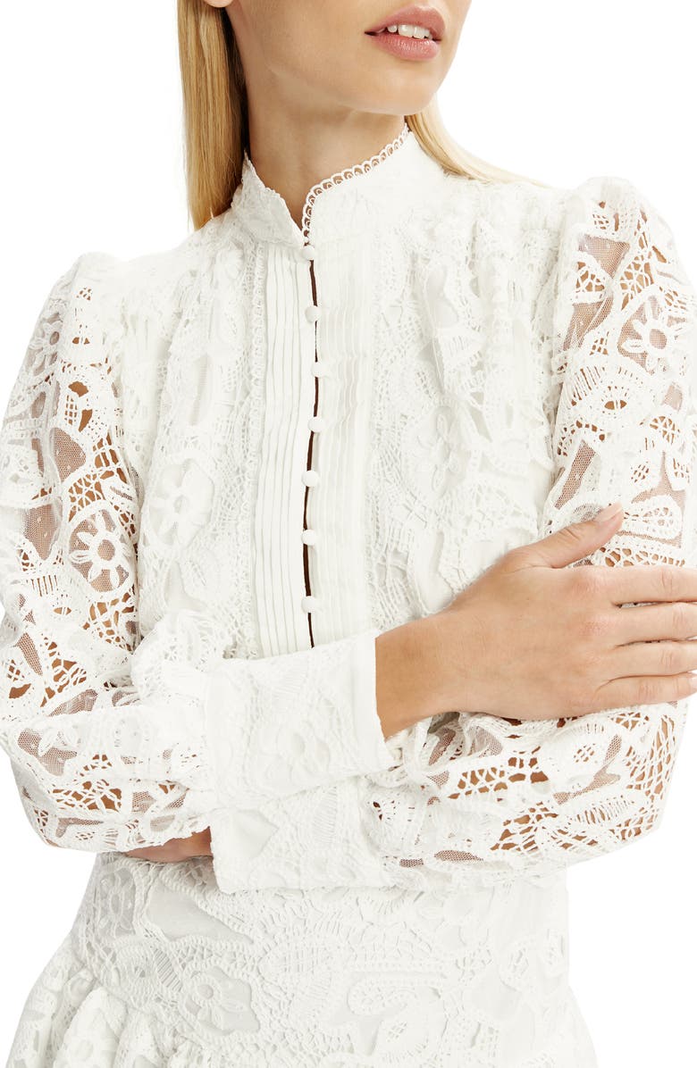 Bardot Remy Lace Long Sleeve Minidress, Alternate, color, Orchid White