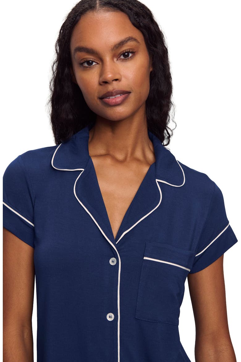 Gisele Short Sleeve Cropped Pajamas, Alternate, color, NAVY/ IVORY